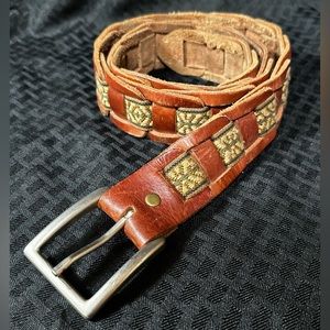 Vintage Leather Belt Interwoven Boho Hippie Casual